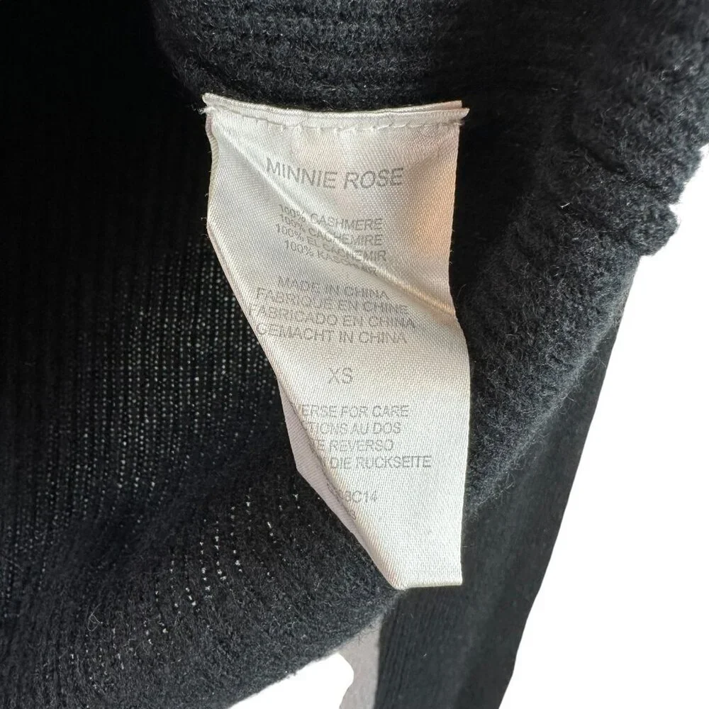 Minnie Rose Black Cashmere Cropped Rib Knit Sweater Epaulet Shoulder XS